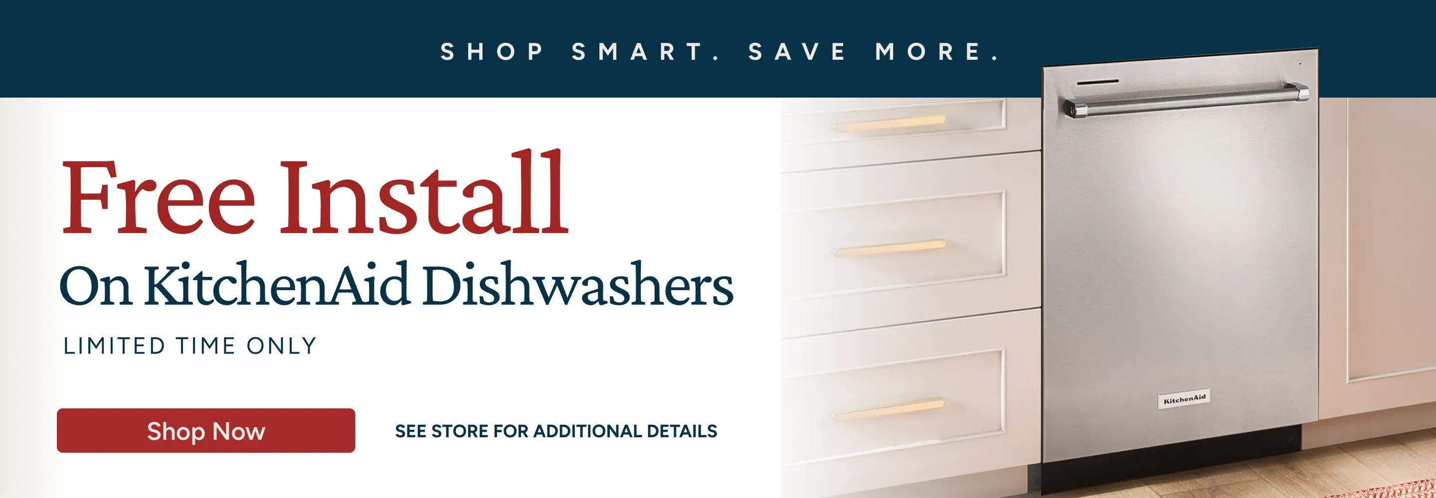 Free Installation on KitchenAid Dishwashers $598 and Up! Price match quarantee!